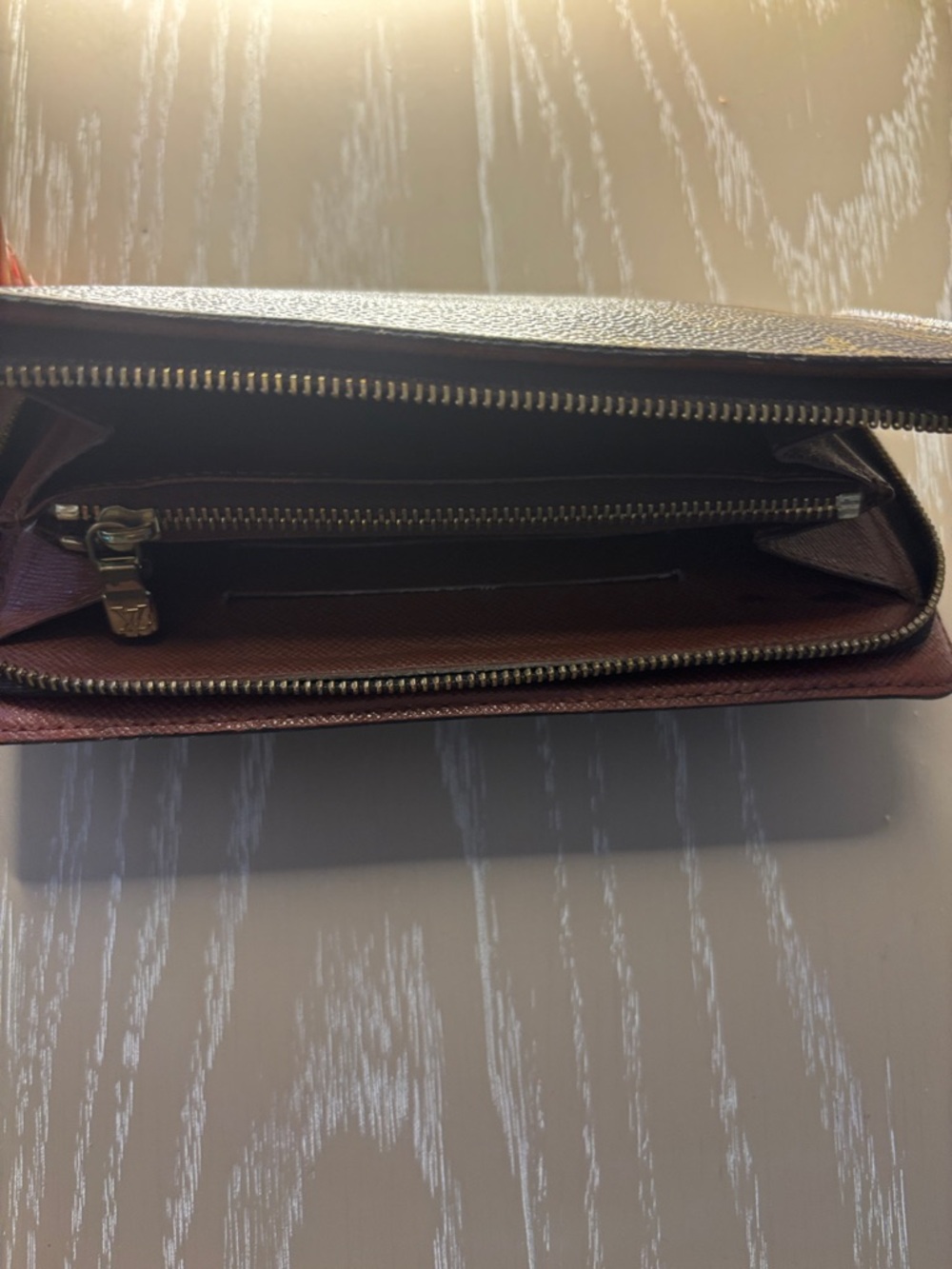 Louis Vuitton Brown Leather Zip Around Wallet with Gold Hardware